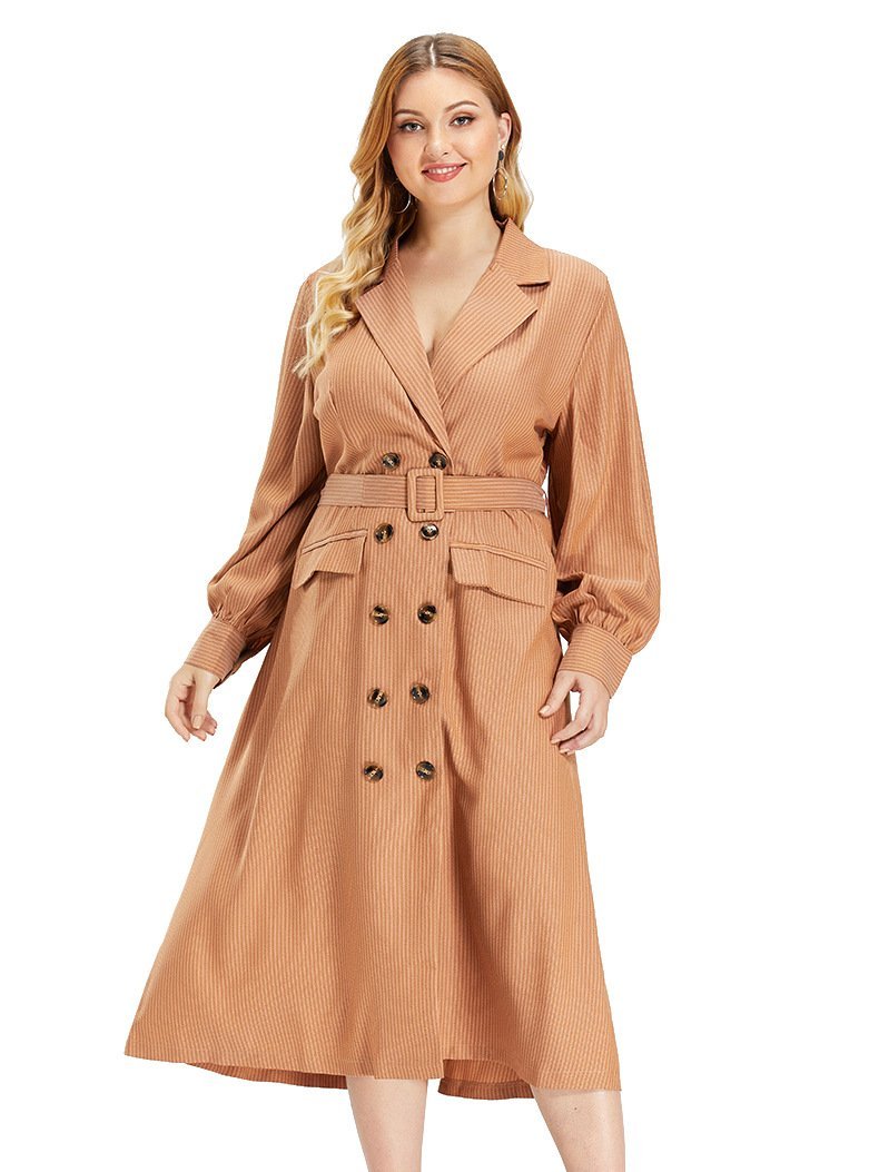 Stripe Double Breasted Belt Trench Coat