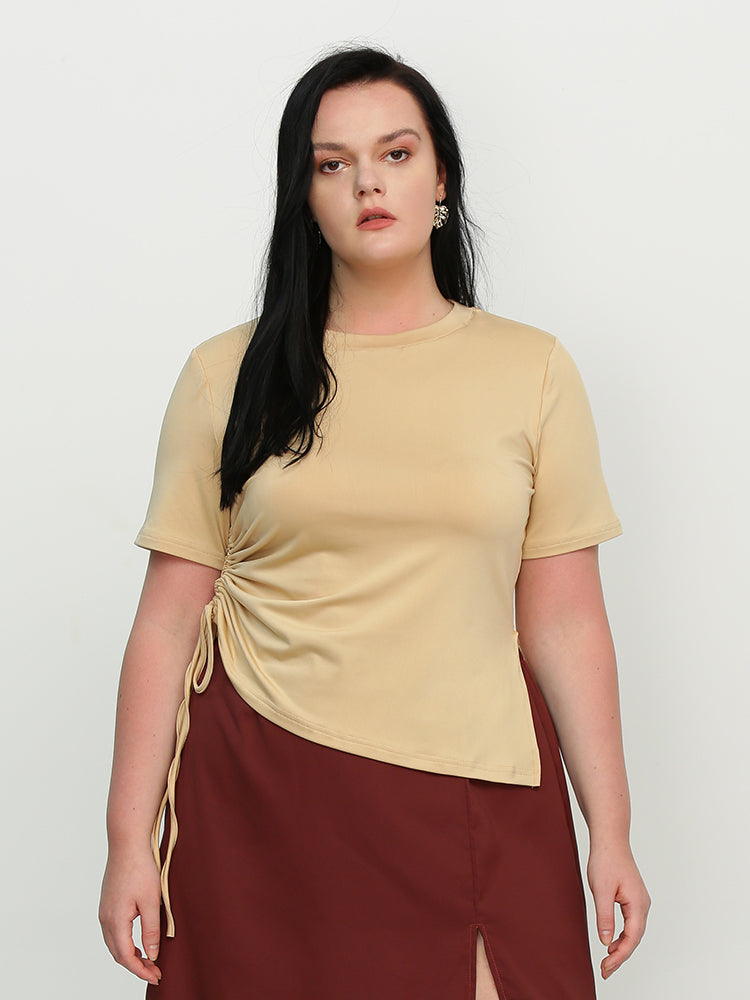 Ruched Knotted Split Hem T-Shirt