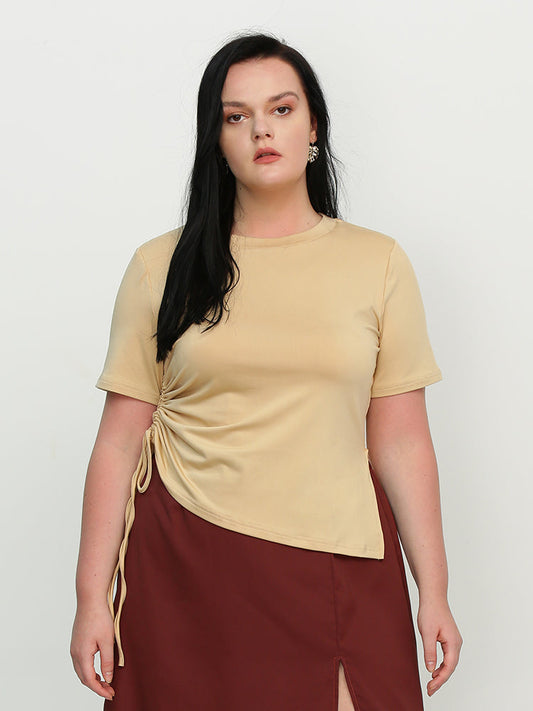 Ruched Knotted Split Hem T-Shirt