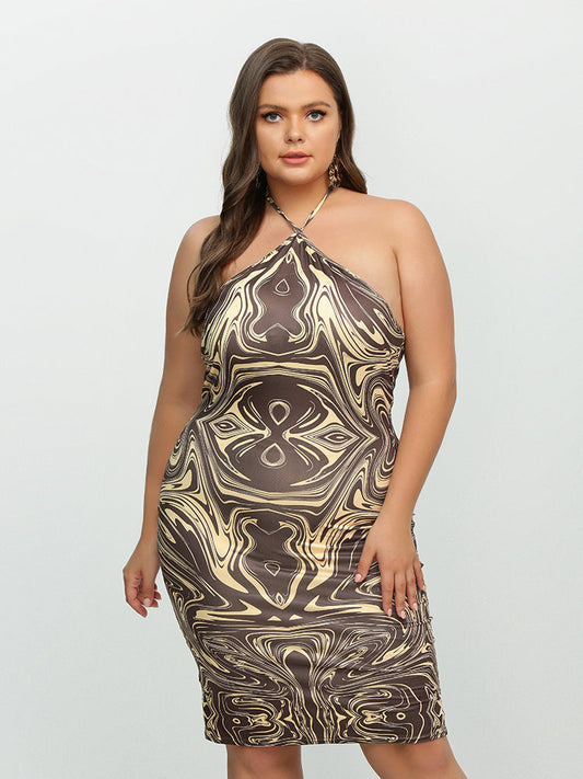 Twisted Painting Halter Shoulderless Dress