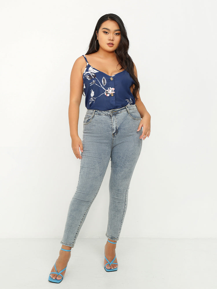 Floral Button Through Tank Top