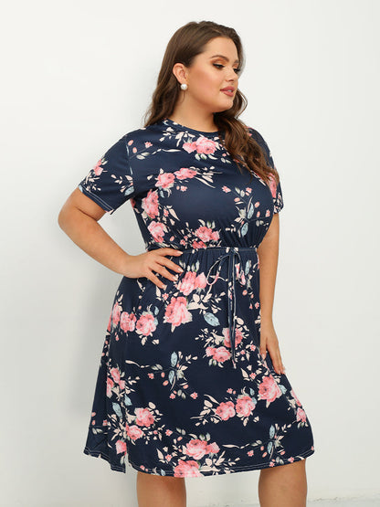 Floral Round Neck Short Sleeve Dress