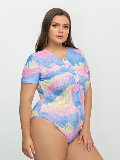Tie Dye Button Short Sleeve Top