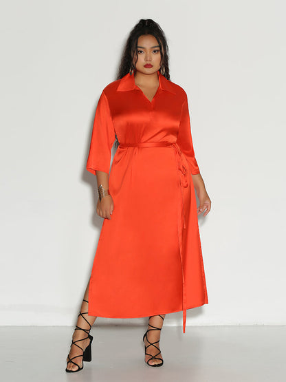 Knotted Lapel Collar Dress