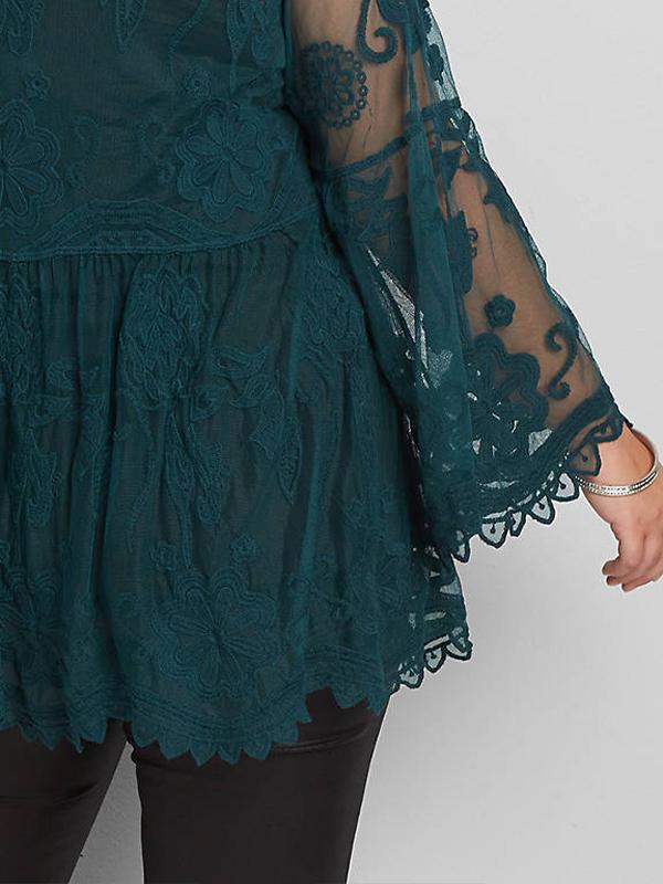 Lace Patchwork Henley Collar Blouse