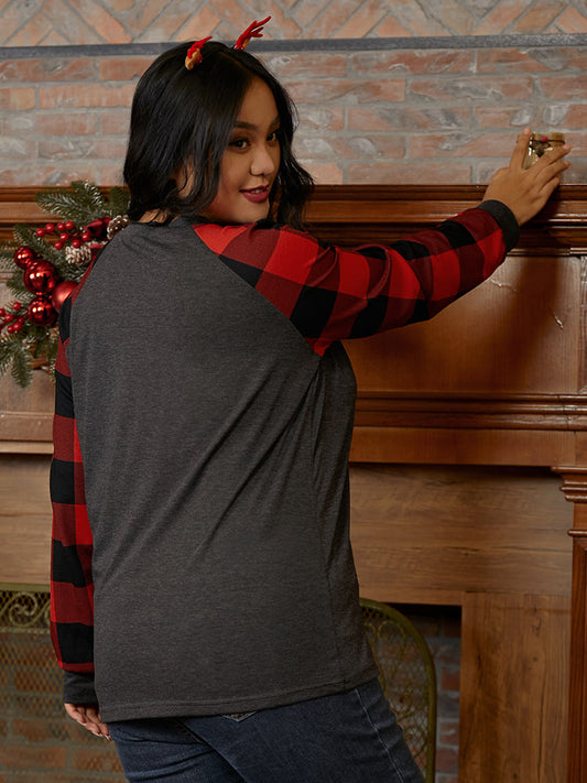 Christmas Letter Print Plaid T-shirt