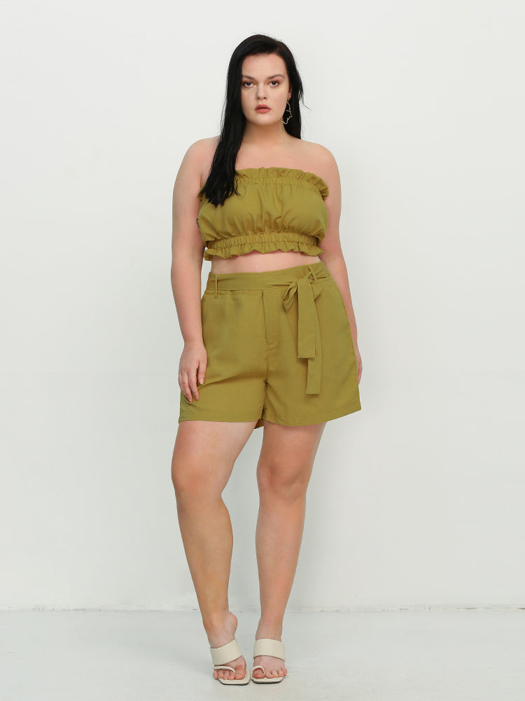 Shirred Frill Trim Crop Top