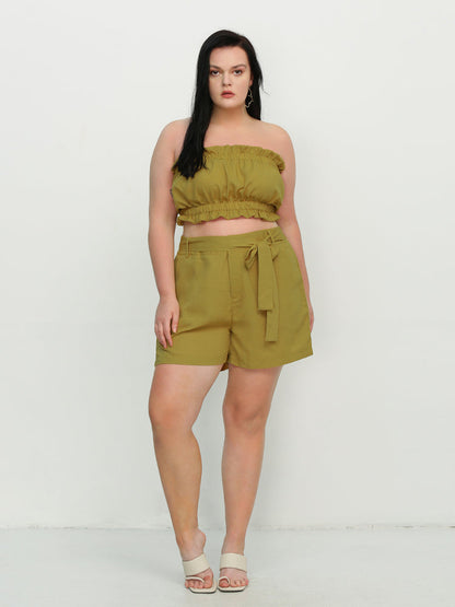 Shirred Frill Trim Crop Top