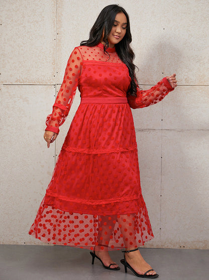 Polka Dot Mesh Tiered Dress