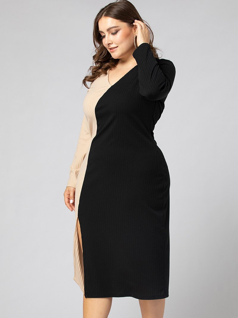 Patchwork Split V-neck Dress