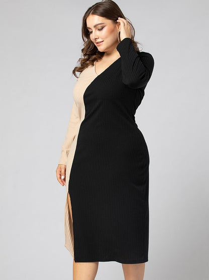 Patchwork Split V-neck Dress