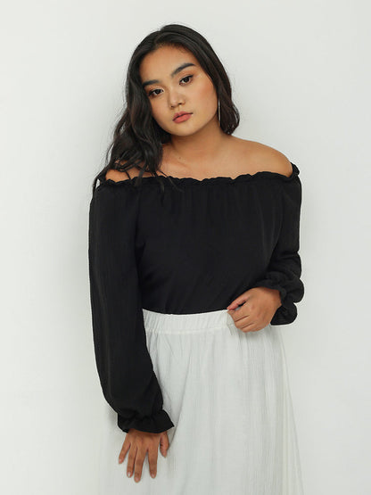 Frill Trim Off Shoulder Top