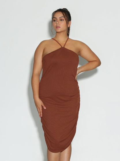 Cross Back Knotted Ruched Dress