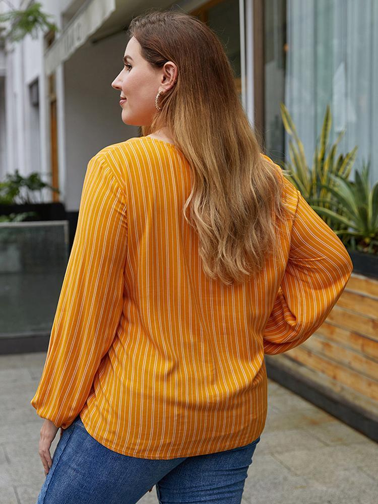 Striped V-neck Knot Blouse