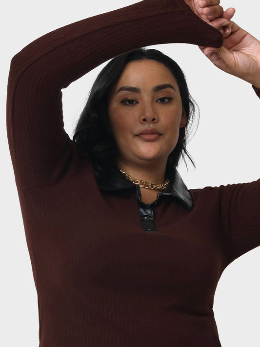 Lapel Collar Patchwork Bodycon Top