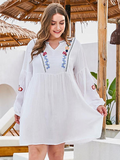 Embroidery Holiday Lantern Sleeve Dress