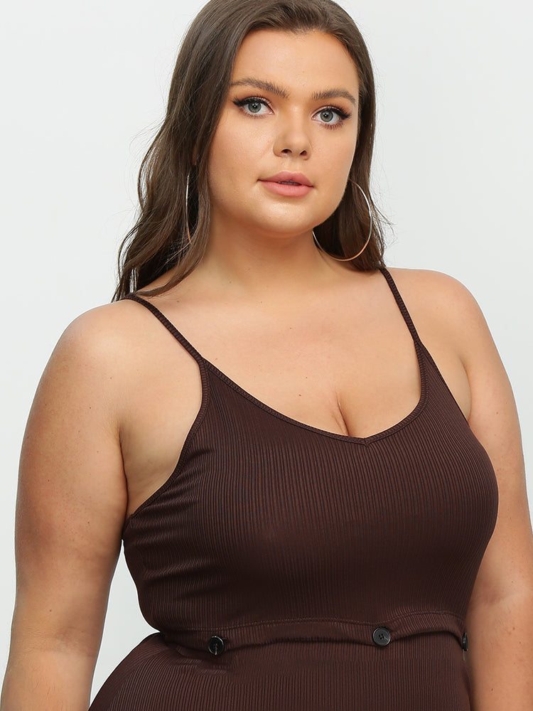 Button Waist Backless Cami Dress