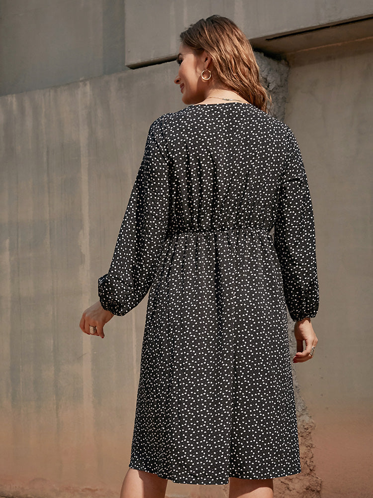 V Neck Polka Dot Split Hem Dress