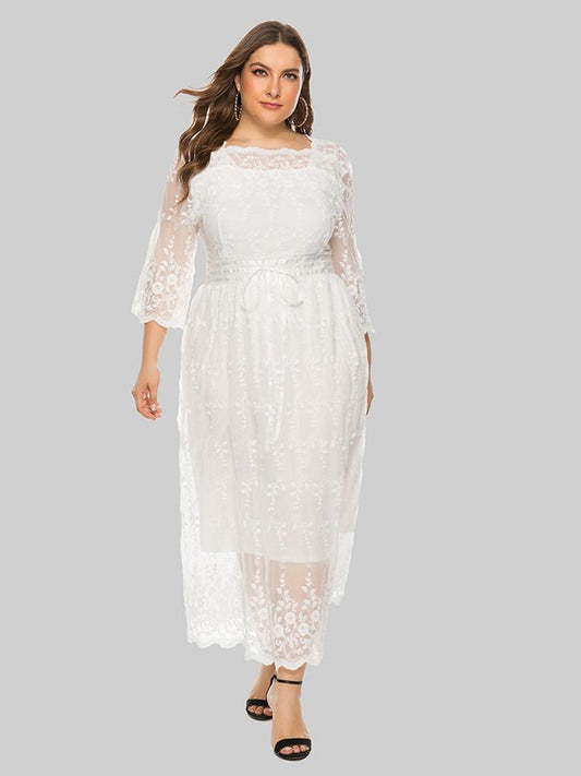 Elegant Lace Half Sleeve Maxi Dress