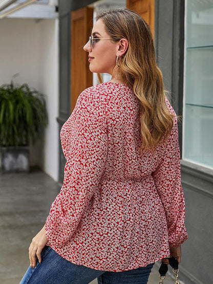 Ditsy Chiffon Lantern Sleeve Blouse