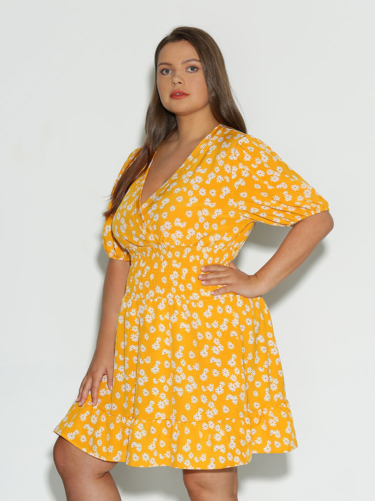 Puff Sleeve Ditsy Floral Dress