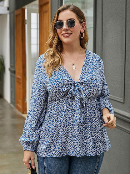 Ditsy Chiffon Lantern Sleeve Blouse