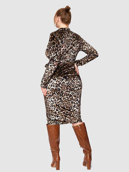 Leopard Print Half Zipper Bodycon Dress