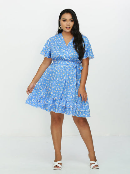 Ditsy Floral Waist Bowknot Dress