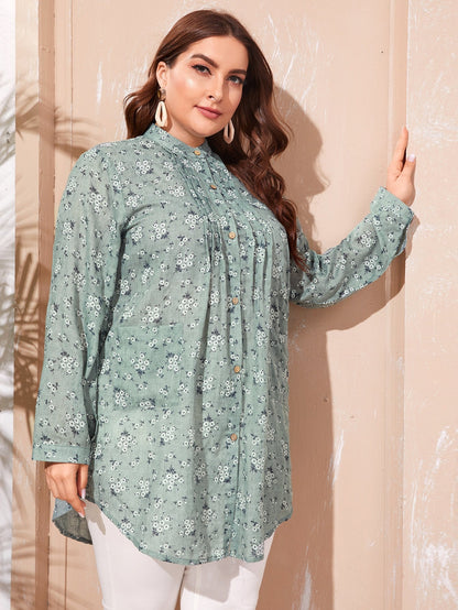 Ditsy Floral Curved Hem Tunic Blouse