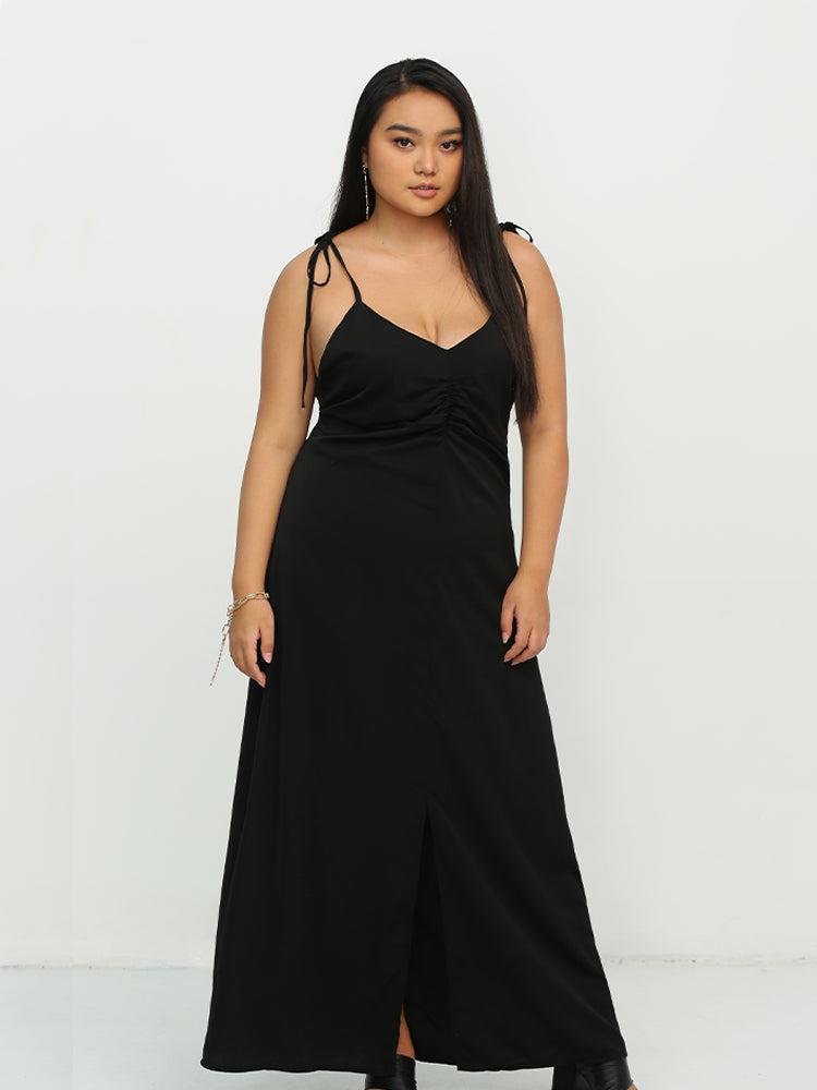 Knotted Shoulder Split Hem Dress