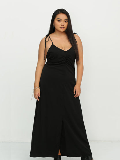 Knotted Shoulder Split Hem Dress