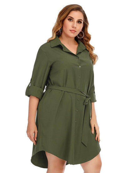 Single0breasted Belt Lapel Shirt Dress