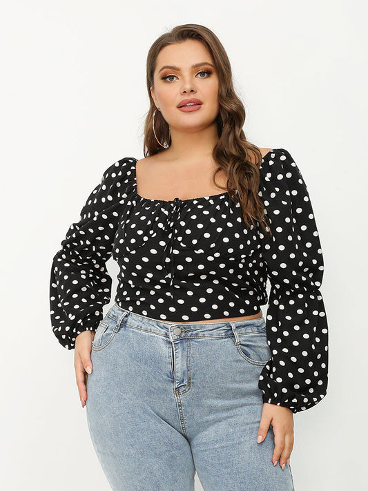 Puff Sleeve Polka Dot Crop Blouse