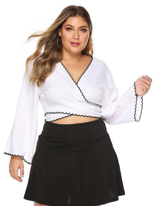 Lace Wrap Flared Sleeve Crop Top