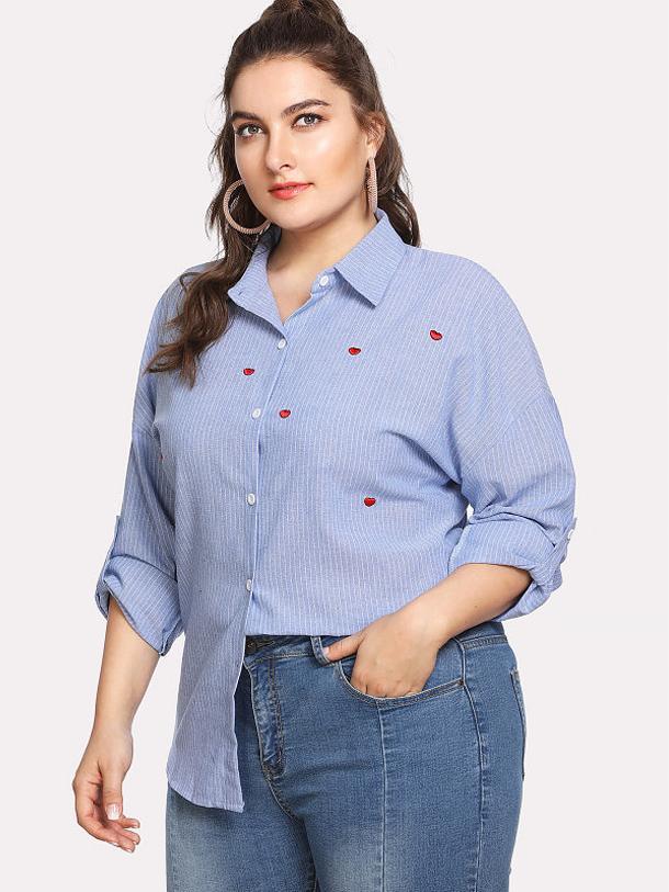 Heart Printed Striped Lapel Shirt