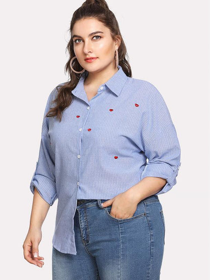 Heart Printed Striped Lapel Shirt