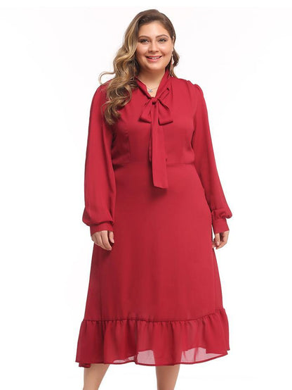 Bow Tie Ruffle Lantern Sleeve Maxi Dress