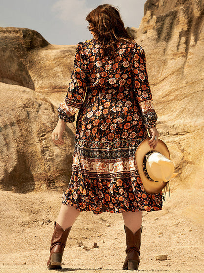 Floral Print V Neck Dress