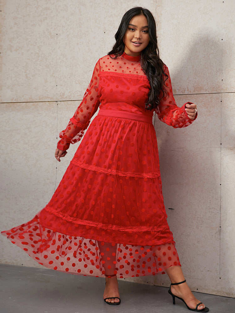 Polka Dot Mesh Tiered Dress