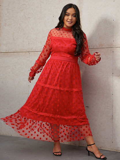 Polka Dot Mesh Tiered Dress