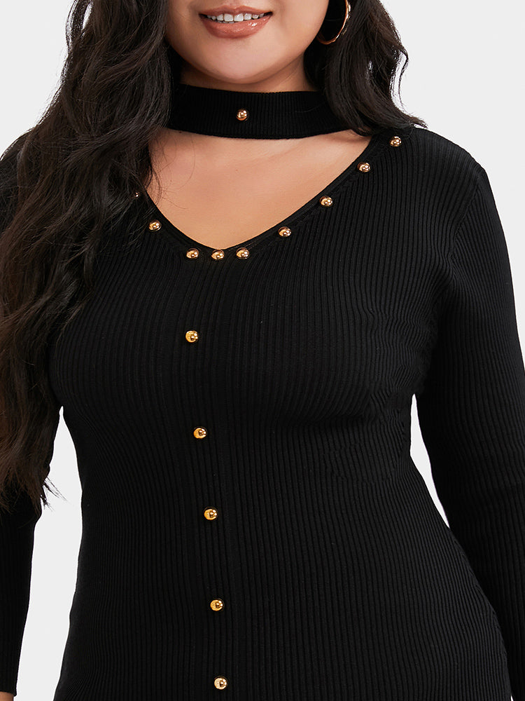 Button Cut-out Bodycon Dress