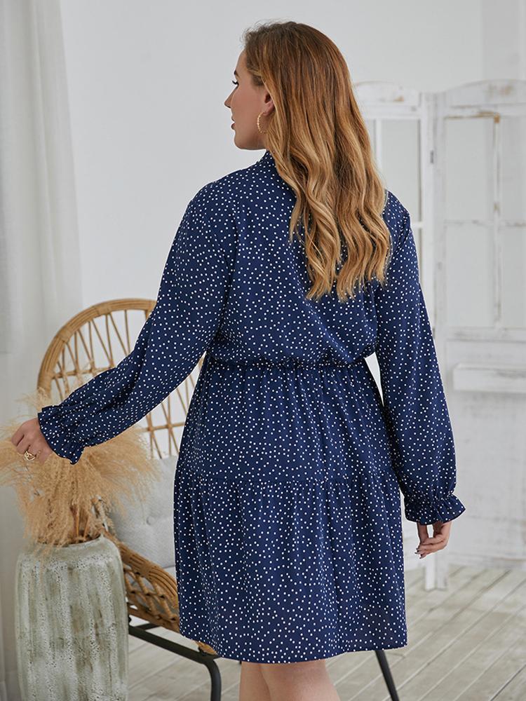 Dot Printed Cravat Pleated Dress