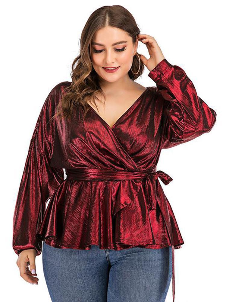 Glossy Wrap V-neck Top