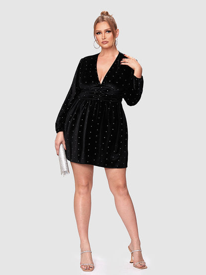 Polka Dot Deep V Neck Dress