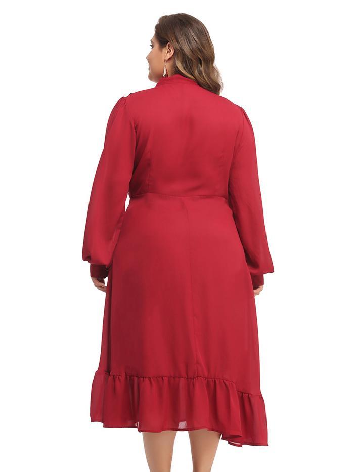 Bow Tie Ruffle Lantern Sleeve Maxi Dress