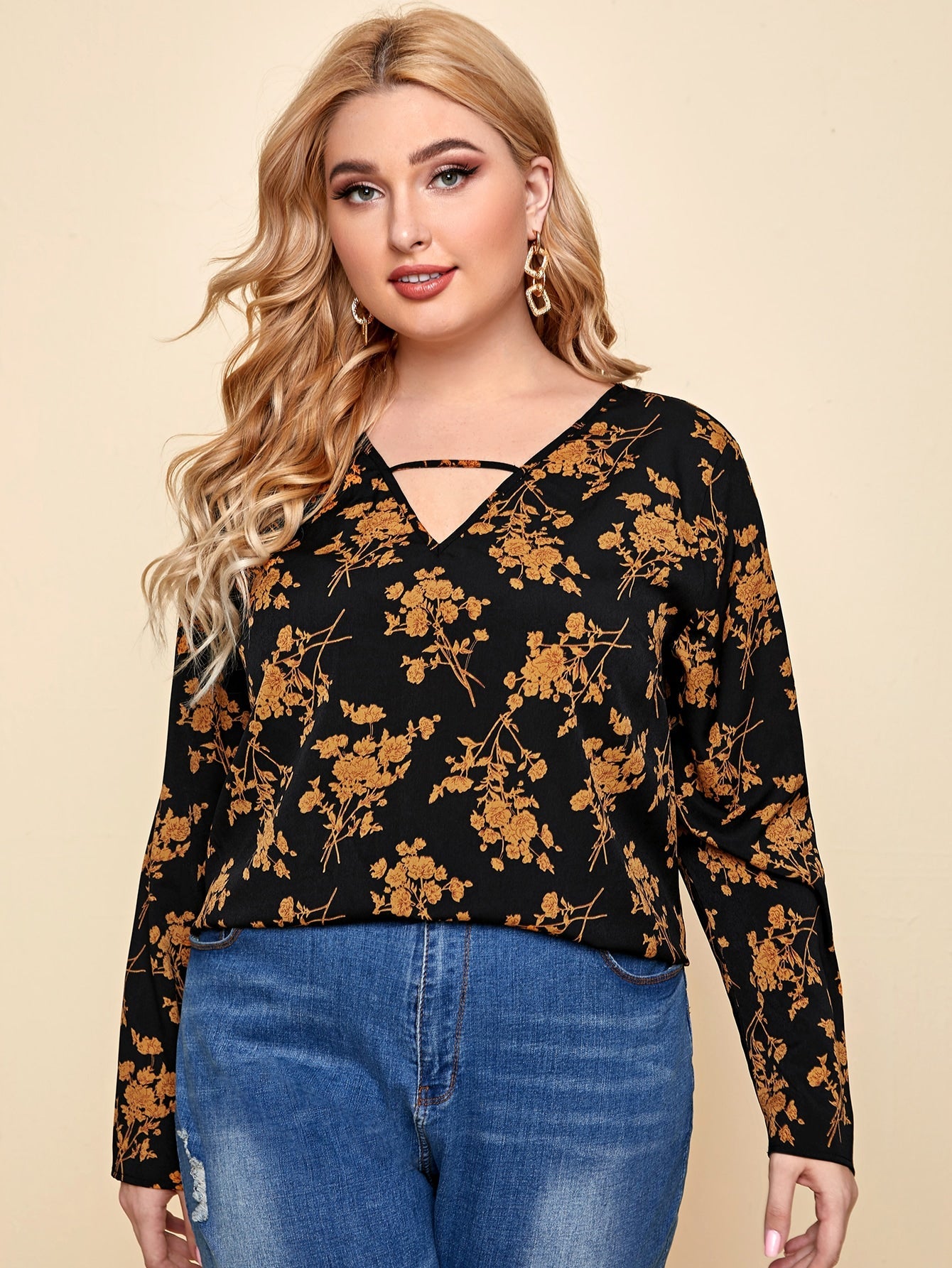 V-cut Neck Floral Top