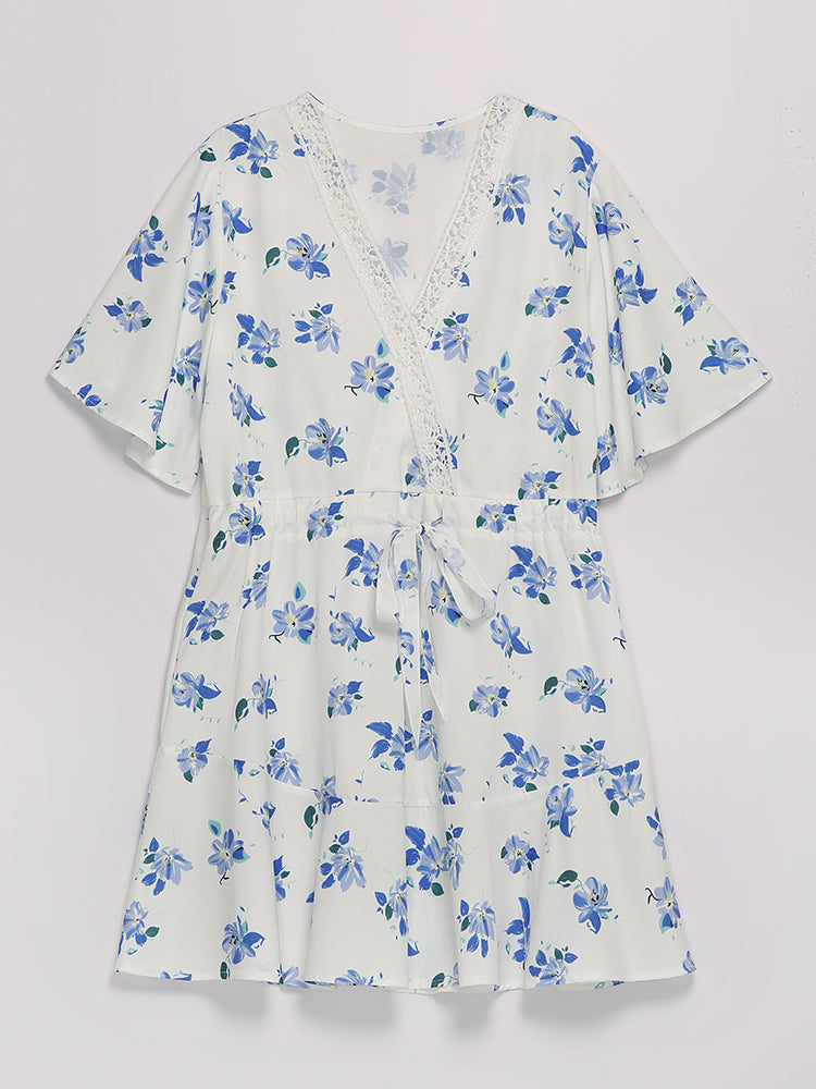 Ditsy Floral Lace Neck Dress