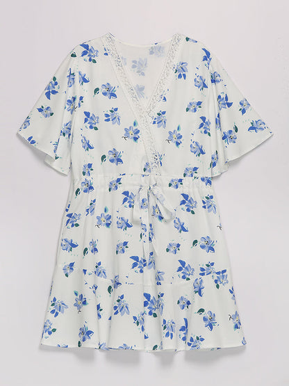 Ditsy Floral Lace Neck Dress