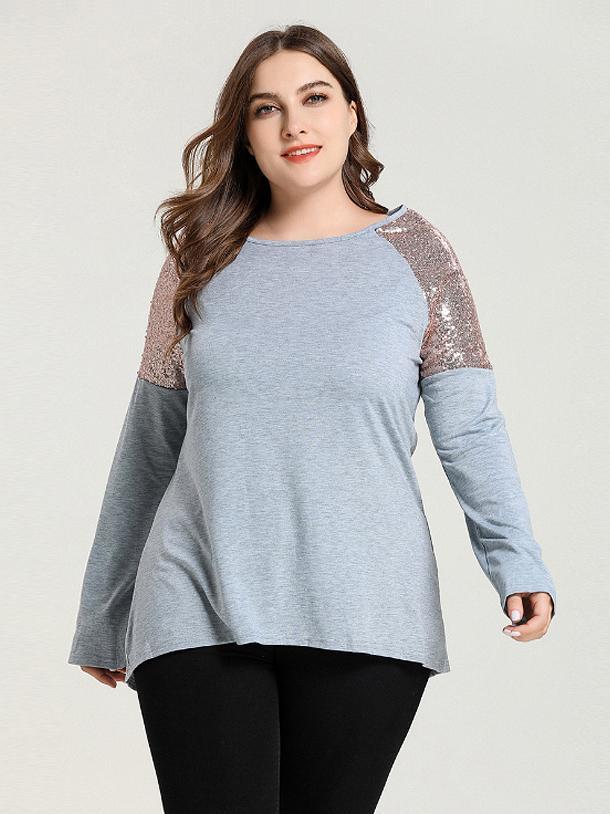 Sequin Patchwork Round Neck T-shirt