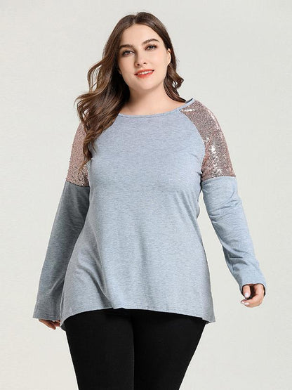 Sequin Patchwork Round Neck T-shirt